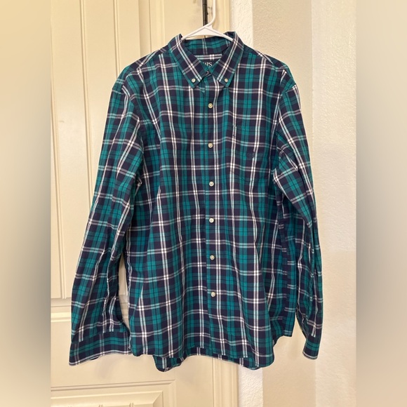 Chaps Other - Chaps Men XL Plaid Button Down Shirt Blue Green Long Sleeve Casual Classic Fit